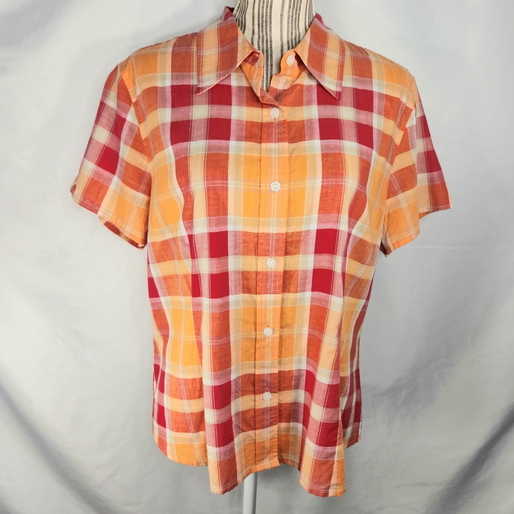 Villager Liz Claiborne NWOT Plaid Short Sleeve Button Down Top Plus Size 16